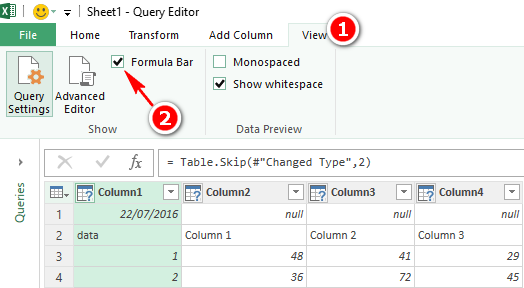 excel 2016 query editor insert a new step