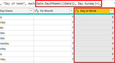 Day of the week in create a calendar table in power query