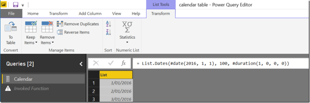 calendar query in how to create a calendar table in power query