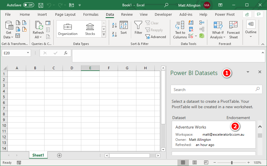 Connect From Excel To Pbi Dataset