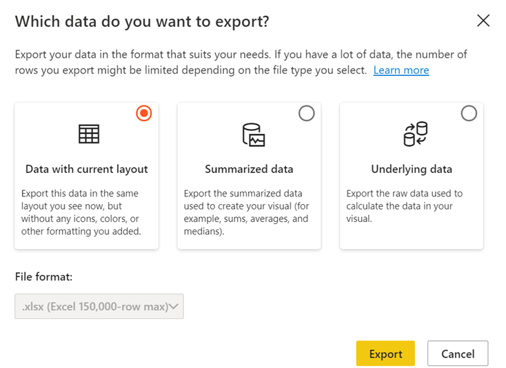 power bi desktop export to excel